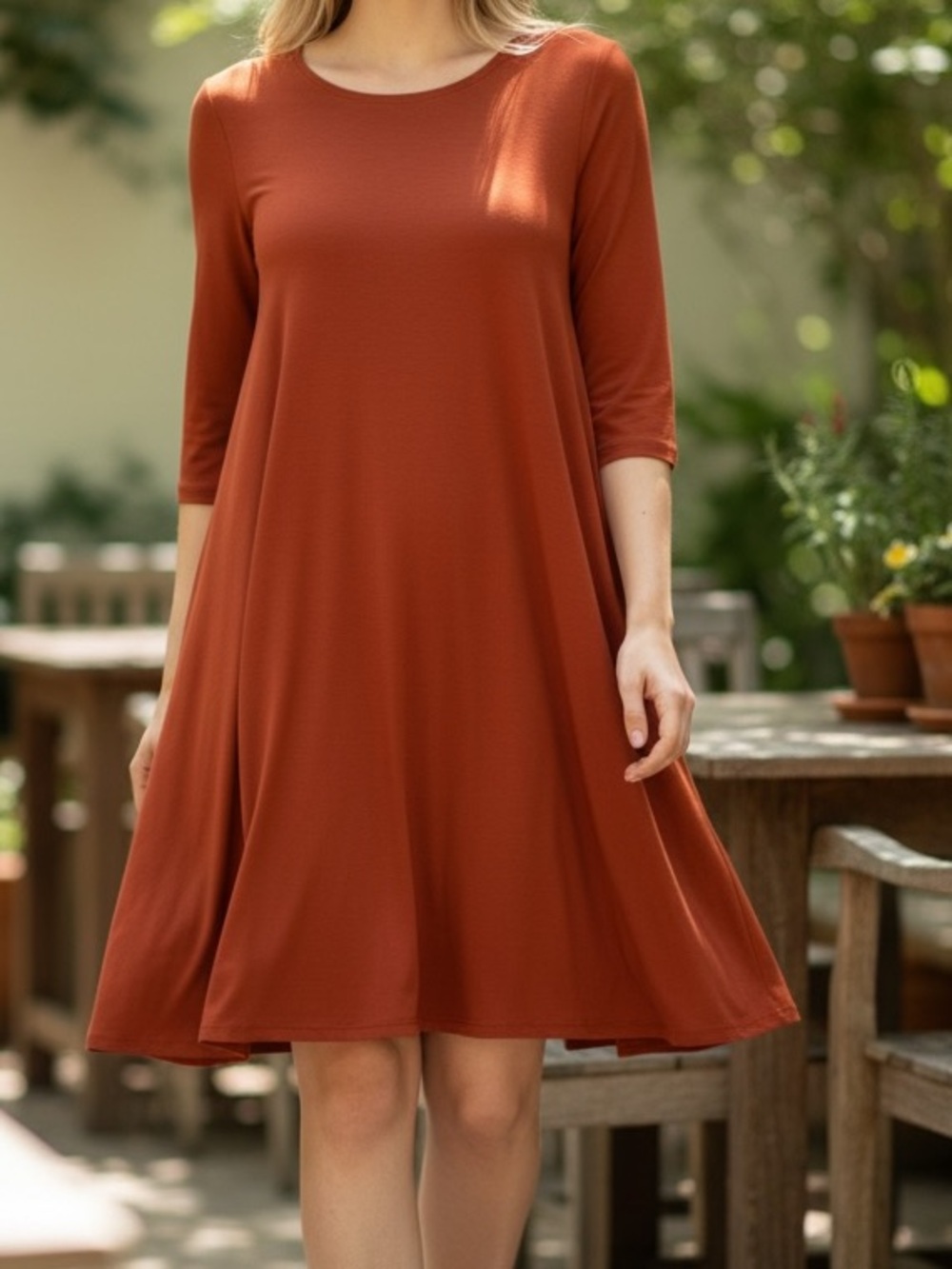Eileen Fisher Rust-Orange 3/4 Sleeved Dress